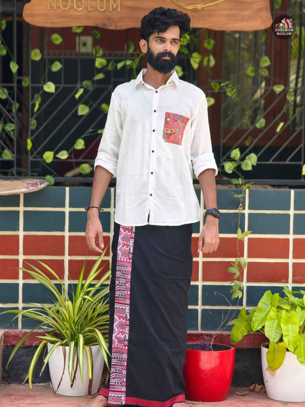 Pocket Designer Patch Shirt - Single Cotton Dhoti Combo
