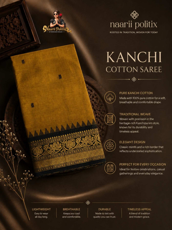 Premium Kanchi Cotton Saree - Mustard Gold [SAREE0000311]