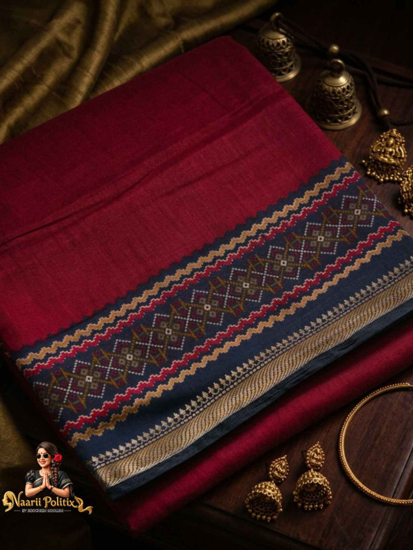 Premium Soft Cotton - Red and navy Blue [SAREE000060]