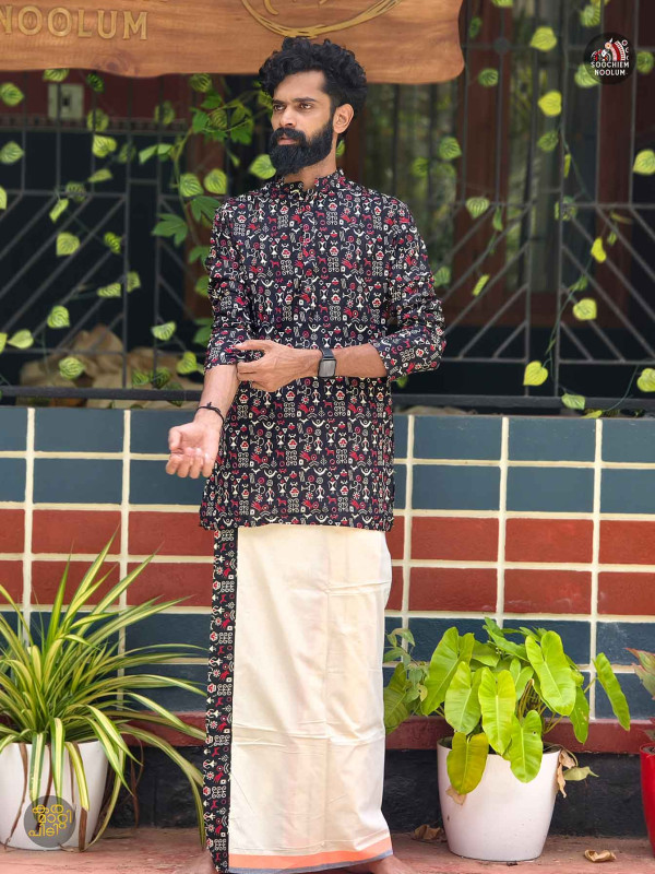 Premium Designer combo Cotton Kurta + Off-White Premium Dhothi