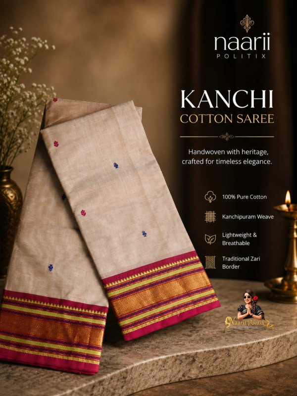 Premium Kanchi Cotton Saree - Beige [SAREE0000315]