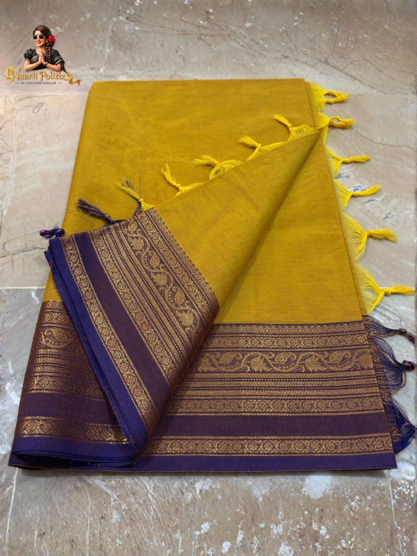Premium Kanchi Cotton Saree - Mustard Yellow [SAREE0000239]