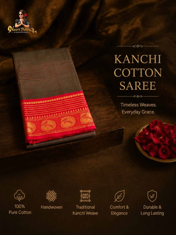 Premium Kanchi Cotton Saree -  Brown [SAREE0000285]