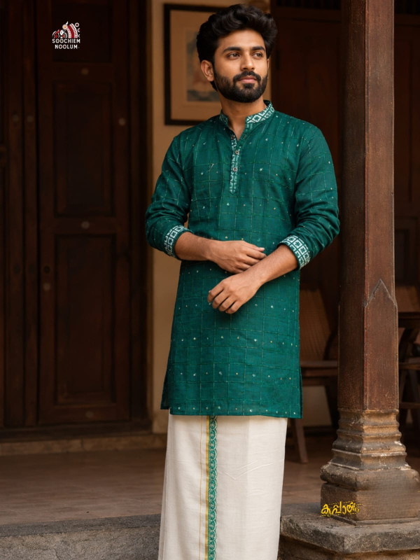 Soft linen Festive Special luxury kurta - Bottle Green [KURTA00061]