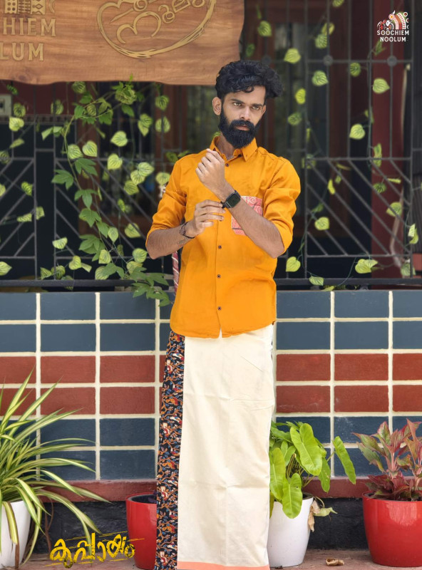 Pocket Designer patch Shirt- Single Cotton Dhoti Combo