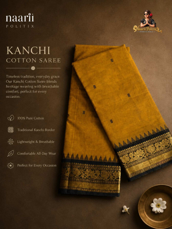 Premium Kanchi Cotton Saree - Mustard Gold [SAREE0000311]