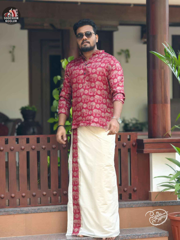Premium Designer Kurta + Double Kasavu Dhothi Combo