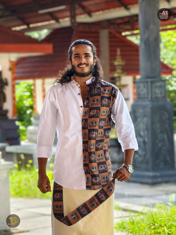 Premium Designer Patch Shirt+ Single Cotton Dhotie Combo