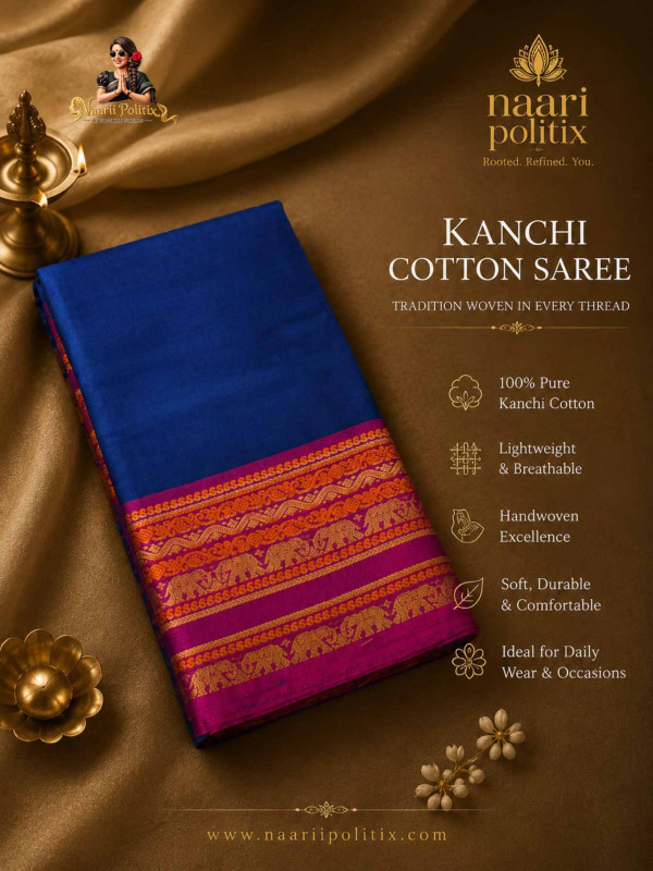 Premium Kanchi Cotton Saree - Royal Blue [SAREE0000304]