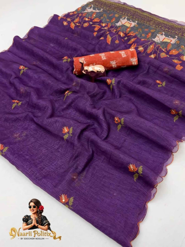 Fancy Linen Printed linen Saree - Purple [SAREE0000167]