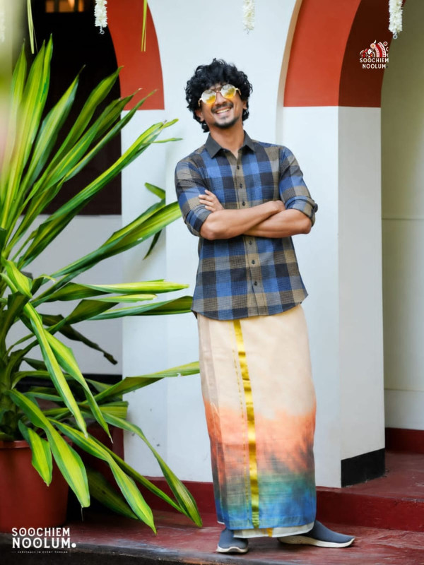 DESIGNER PREMIUM SHIRT + OMBRE SHADE DESIGNER TISSUE DHOTI COMBO