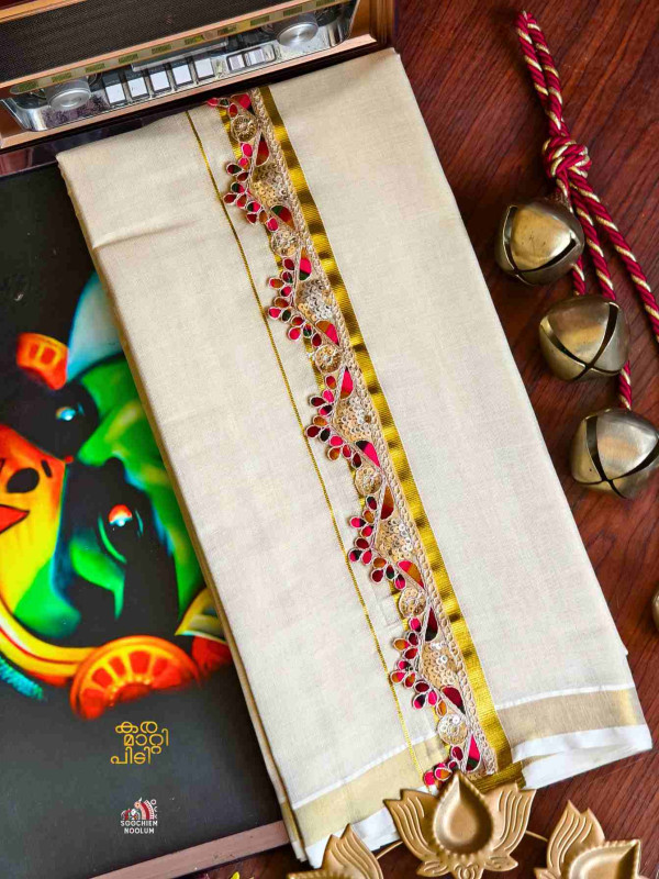 Golden Kasavu Colour Full Embroidery Designer Premium Double Dhoti[DOUBLE00083]