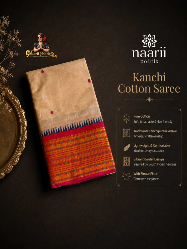 Premium Kanchi Cotton Saree - Soft Beige[SAREE0000310]