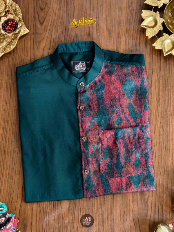 Bottle Green Designer Half Patch Shirt[SHIRT00090]