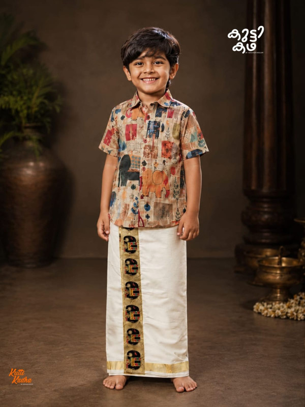 AANAKKTTI - DESIGNER COTTON SHIRT + DHOTI COMBO FOR KIDS