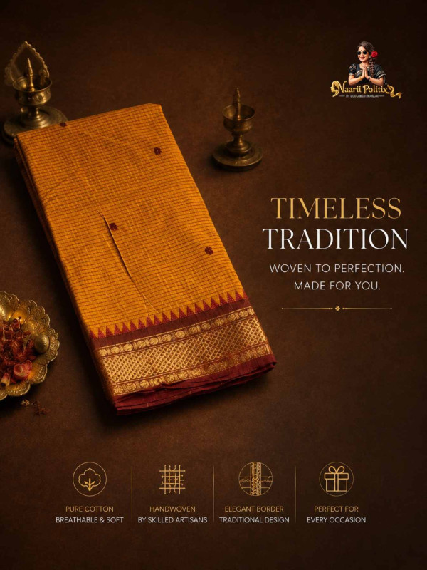 Premium Kanchi Cotton Saree -  Mustard Yellow [SAREE0000283]