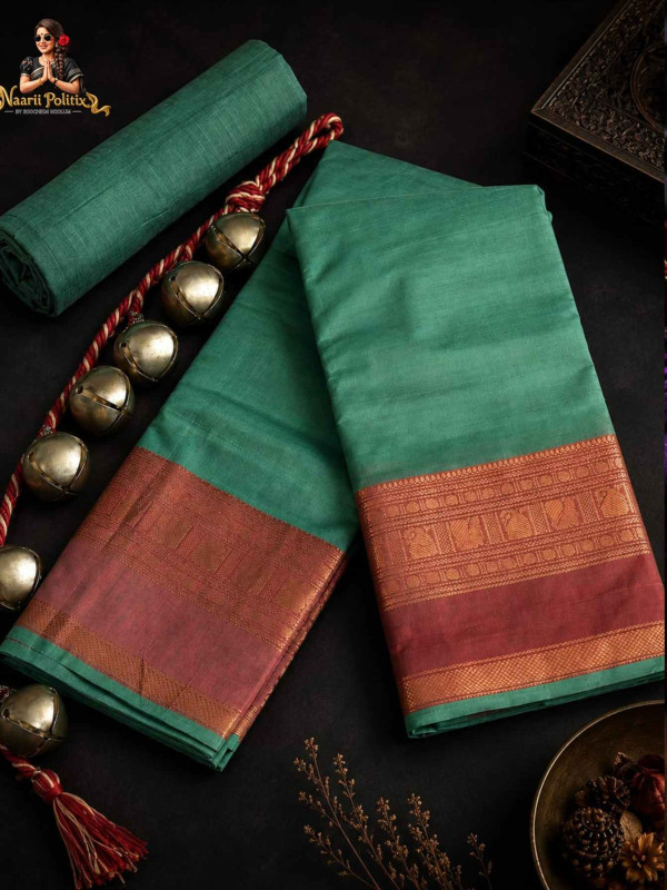 Premium Kanchi Cotton Saree - Sea Green [SAREE0000267]