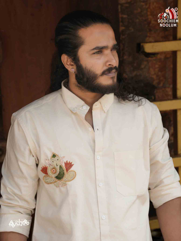 Off White Ganapathi Beaded Patch Premium Designer Shirt[SHIRT000247]