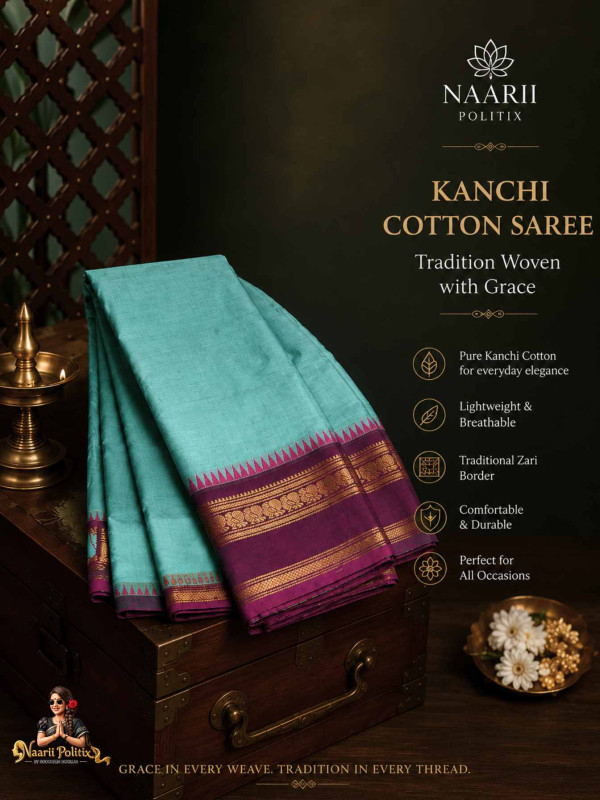 Premium Kanchi Cotton Saree - Aqua Blue [SAREE0000294]