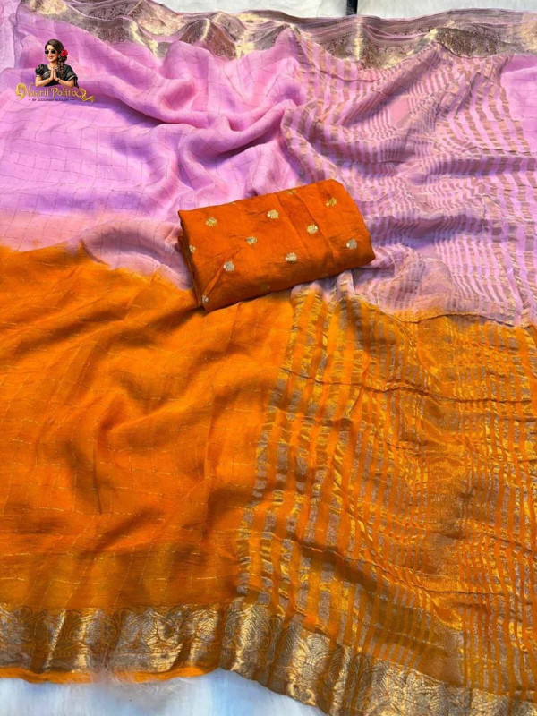 Pure Viscose Weaving Jacquard Saree with Pure  viscose Matching Blouse-  Orange and Pink [SAREE0000177]