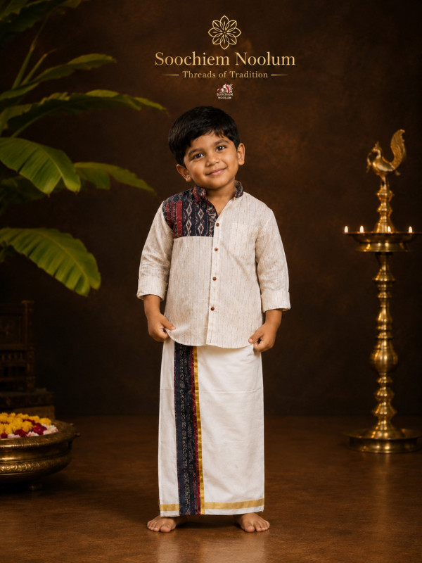 AARPPO AJRAKH-DESIGNER COTTON SHIRT + DHOTI COMBO FOR KIDS