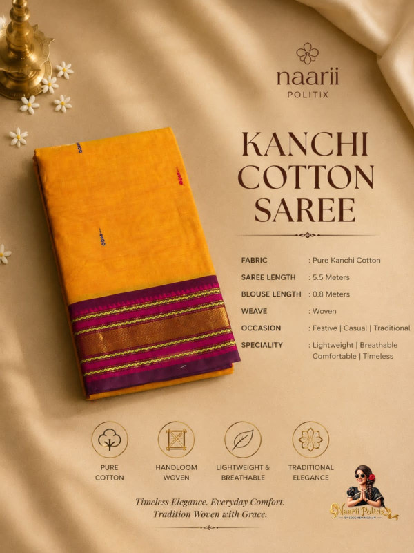 Premium Kanchi Cotton Saree -  Mustard Yellow [SAREE0000305]