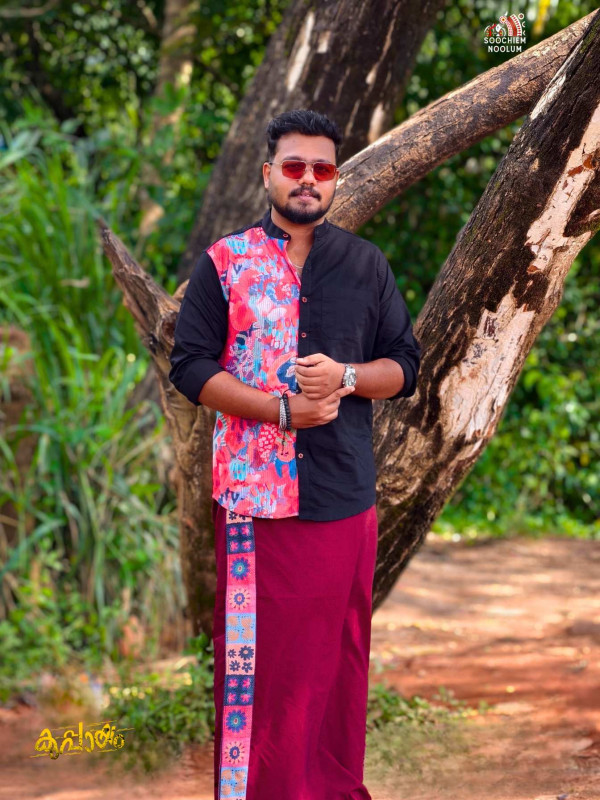 Black Premium Designer Half patch shirt  + Single Cotton Dhoti Combo [COMBO000218]