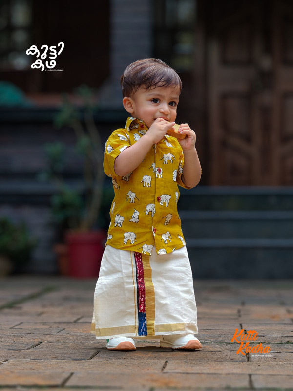 YELLOW ANAKKUTTI DESIGNER COTTON SHIRT FOR KIDS