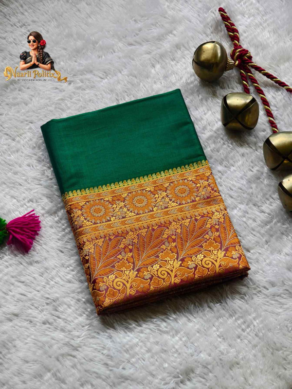 Butter Silk Saree in Green and Copper -Gold [SAREE000036]