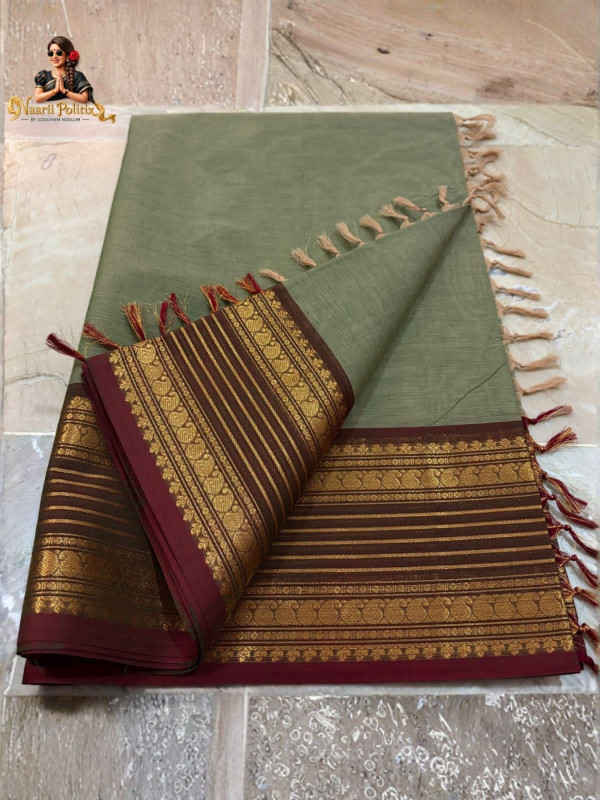 Premium  Kanchi Cotton Saree - Saga Green [SAREE0000240]