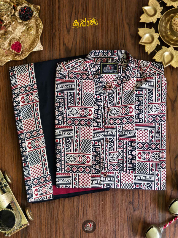 Designer Shirt+ Single Cotton Dhotie Combo[COMBO00030]