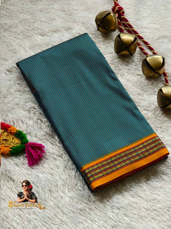 Micro Check Butter Silk Saree -Teal Blue [SAREE000053]