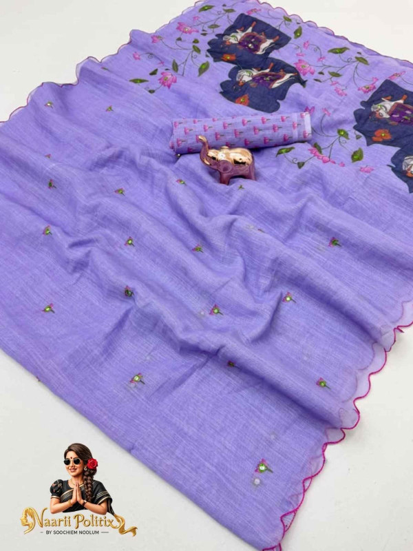 Fancy Linen Printed linen Saree - Lavender [SAREE0000164]