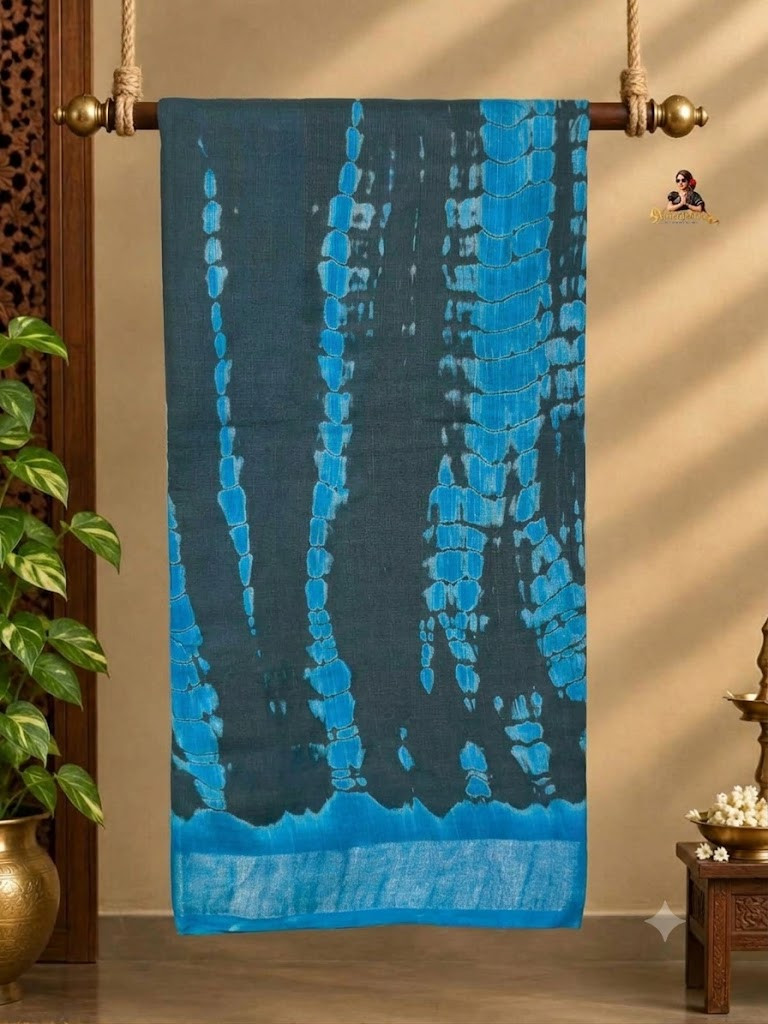 LINEN SAREE -DEEP TEAL BLUE