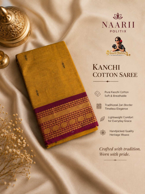 Premium Kanchi Cotton Saree -Mustard Yellow [SAREE0000309]