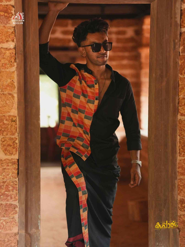 Black premium Designer Half patch shirt+ Single Dhoti Combo[COMBO000259]