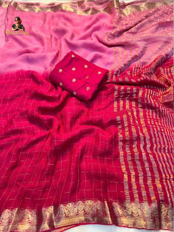 Pure Viscose Weaving Jacquard Saree with Pure  viscose Matching Blouse- Blush Pink & Rani Pink [SAREE0000179]