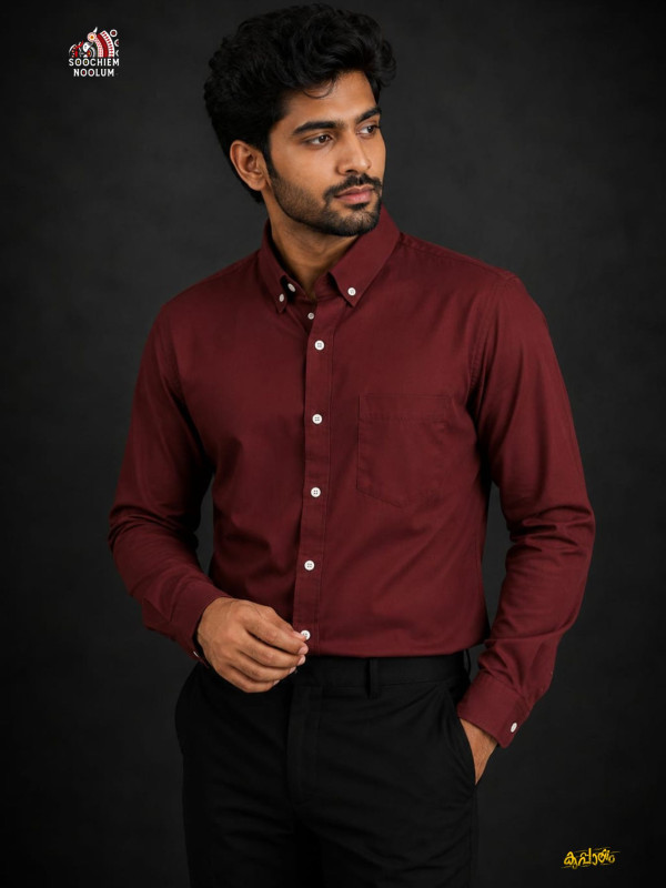 SOLID COLOUR SHIRT - DARK BRICK RED
