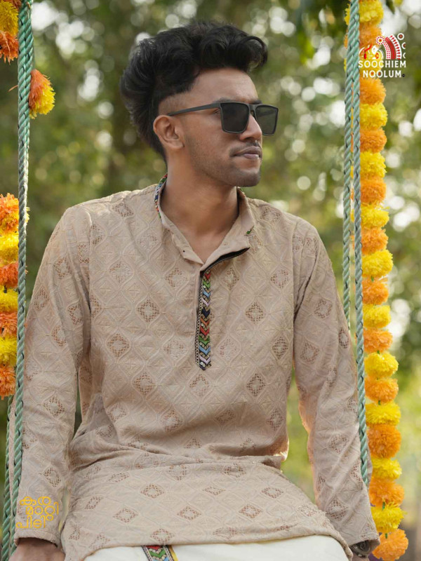 Vishu Special Premium Designer Kurta + Golden Kasavu Double Dhoti Combo[KURTACOMBO00044]