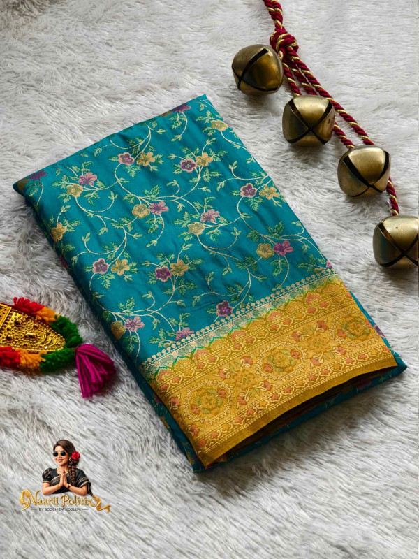Semi Banarasi Silk With Meenakari Work Saree - Teal Blue [SAREE000055]