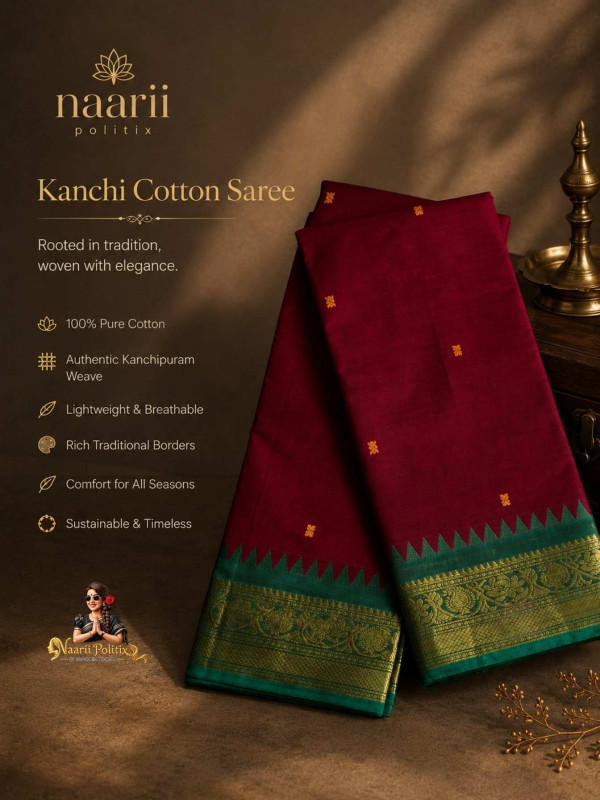 Premium Kanchi Cotton Saree - Rich Wine  [SAREE0000312]
