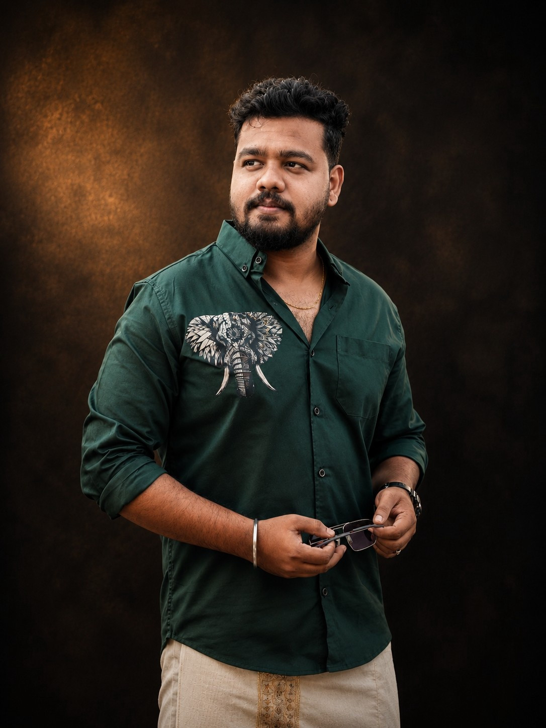Bottle Green Elephant Printed Premium Shirt [Clearance Sale][SHIRT000205]