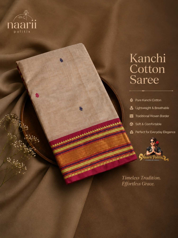 Premium Kanchi Cotton Saree - Beige [SAREE0000315]