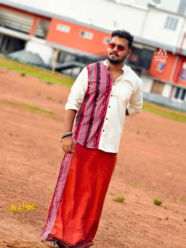 Off White Premium Designer Half patch shirt  + Single Cotton Dhoti Combo [COMBO000216]