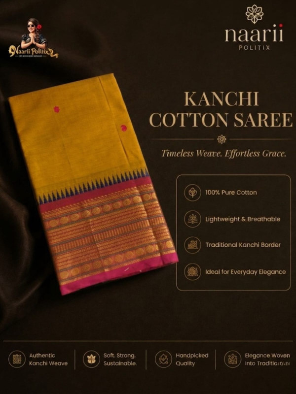 Premium Kanchi Cotton Saree - Mustard yellow [SAREE0000322]