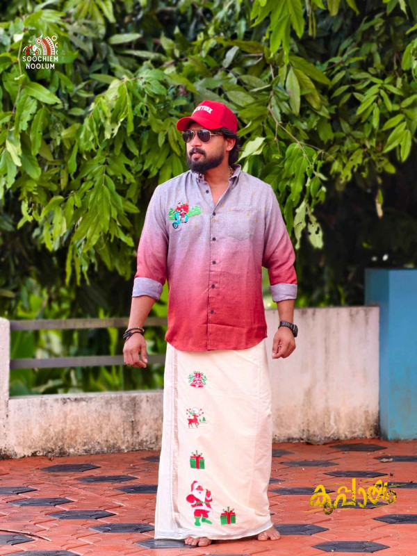 Christmas Special Embroidery Designer shirt+ Double Dhoti Combo[COMBO000242]