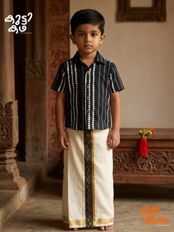Hand Block Cotton Shirt+ Dhoti Combo For Kids[KCOMBO00030]