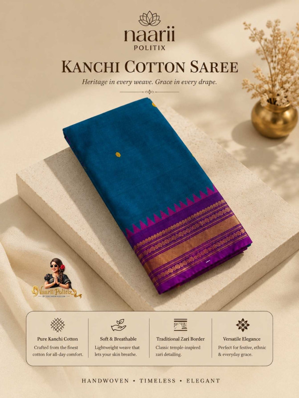 Premium Kanchi Cotton Saree - blue [SAREE0000316]
