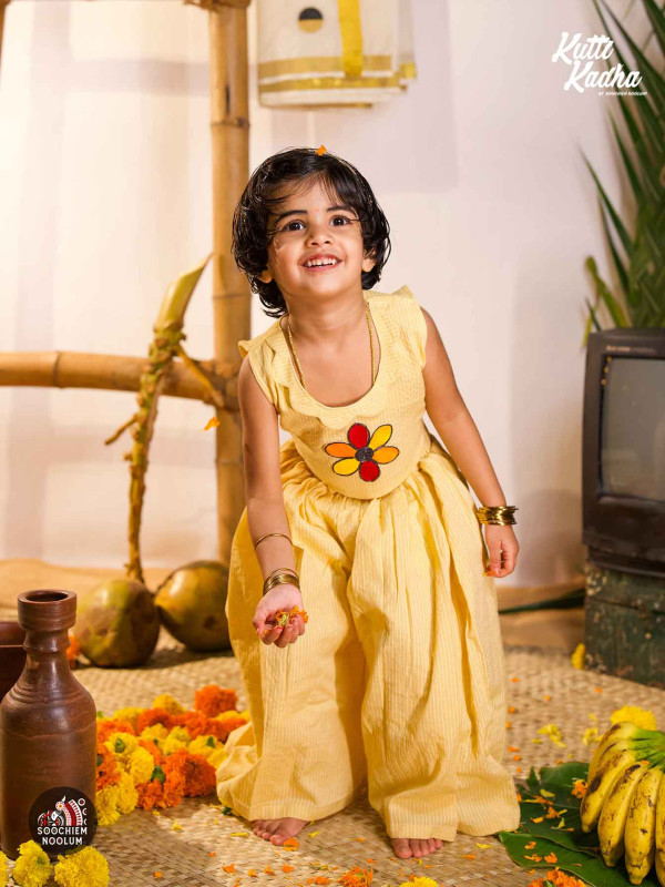 POOKKALAM-Crop Top and Palazzo with Floral Patch Chiku Color