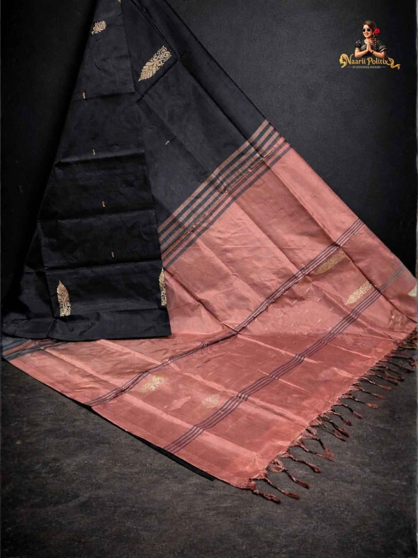 Vegan Silk Saree - Black with Rose Gold [SAREE0000243]